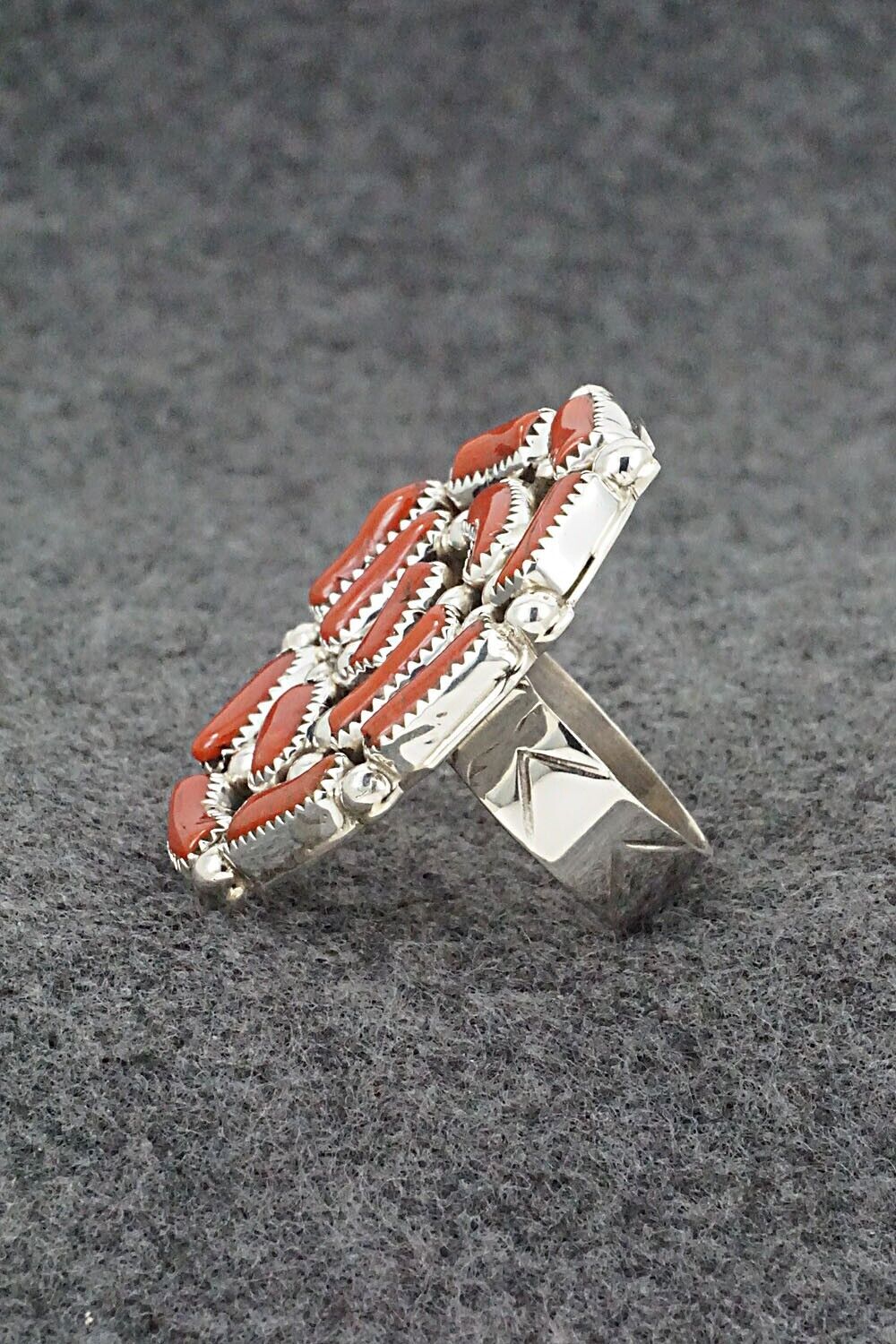 Coral and Sterling Silver Ring - Darlene Begay - Size 9.5