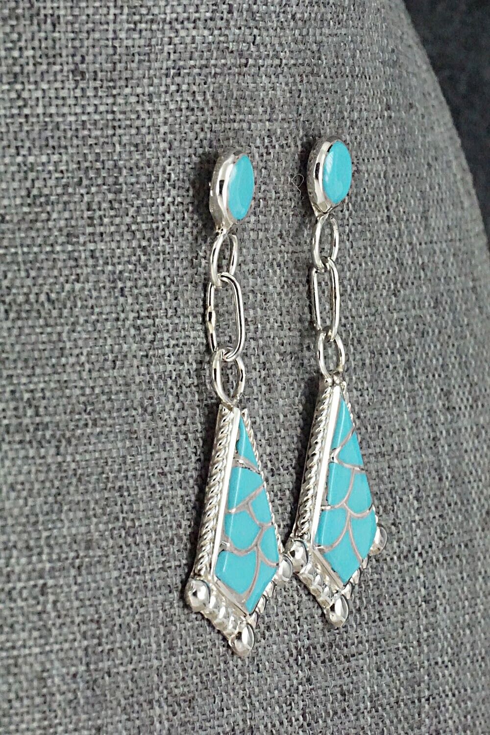 Turquoise & Sterling Silver Inlay Earrings - Seoutewa