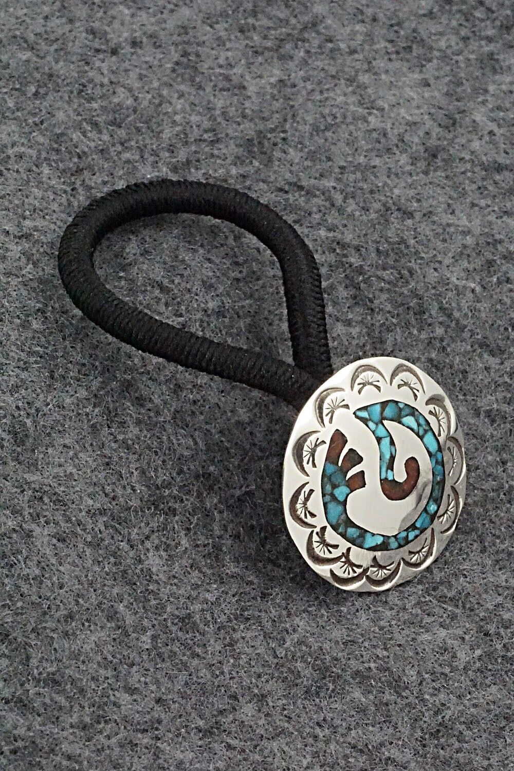 Turquoise, Coral & Sterling Silver Hair Tie - Joleen Yazzie