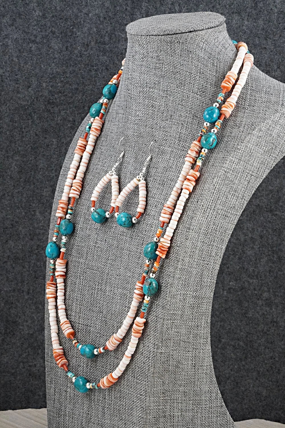 Spiny Oyster, Turquoise & Sterling Silver Necklace Set - Erika Brown