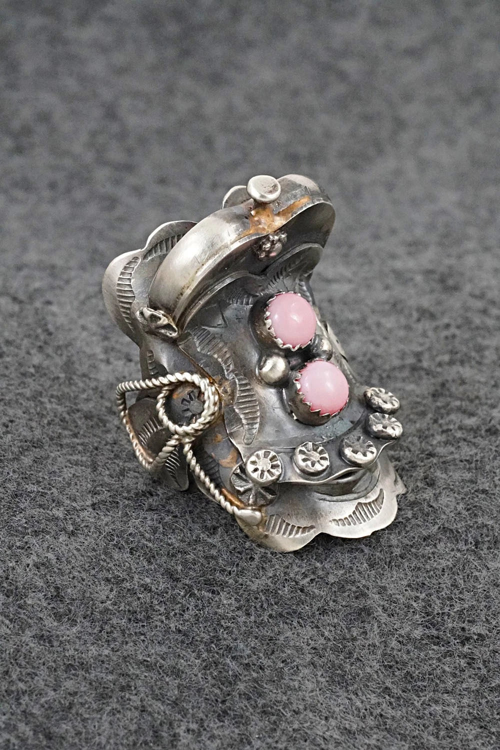 Pink Conch & Sterling Silver Ring - Tim Yazzie - Size 9