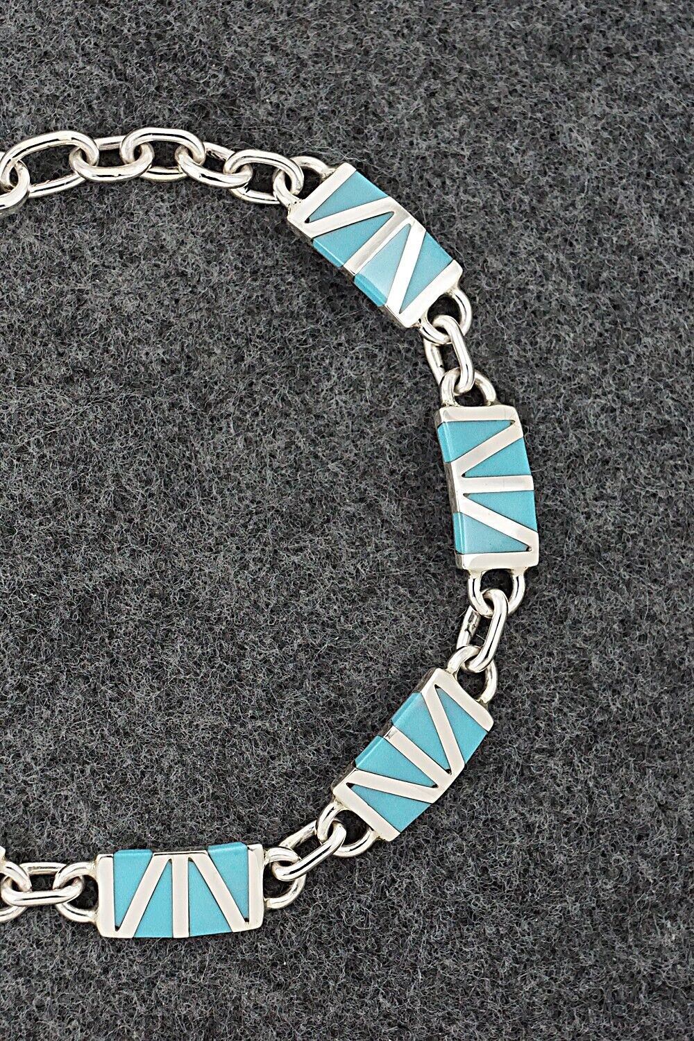 Turquoise & Sterling Silver Link Bracelet - Wilfred Siutza