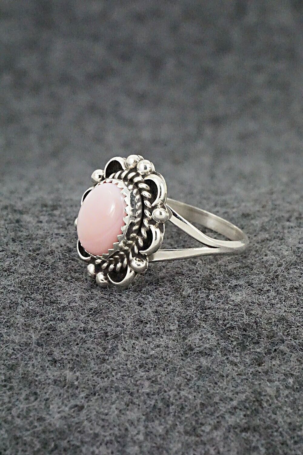 Pink Conch Shell & Sterling Silver Ring - Freda Martinez - Size 8.75