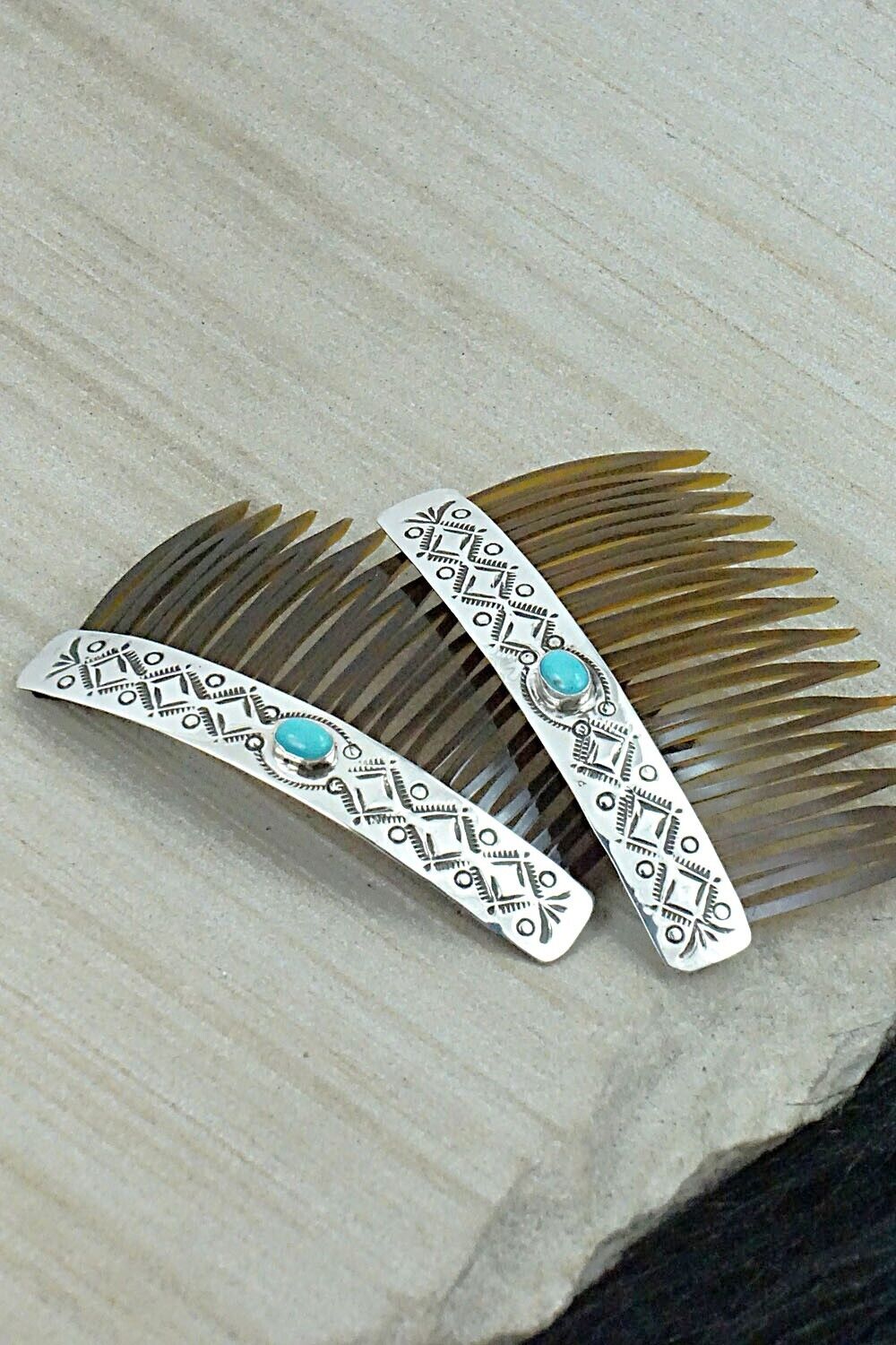 Turquoise & Sterling Silver Hair Combs - Jeannie Blackgoat