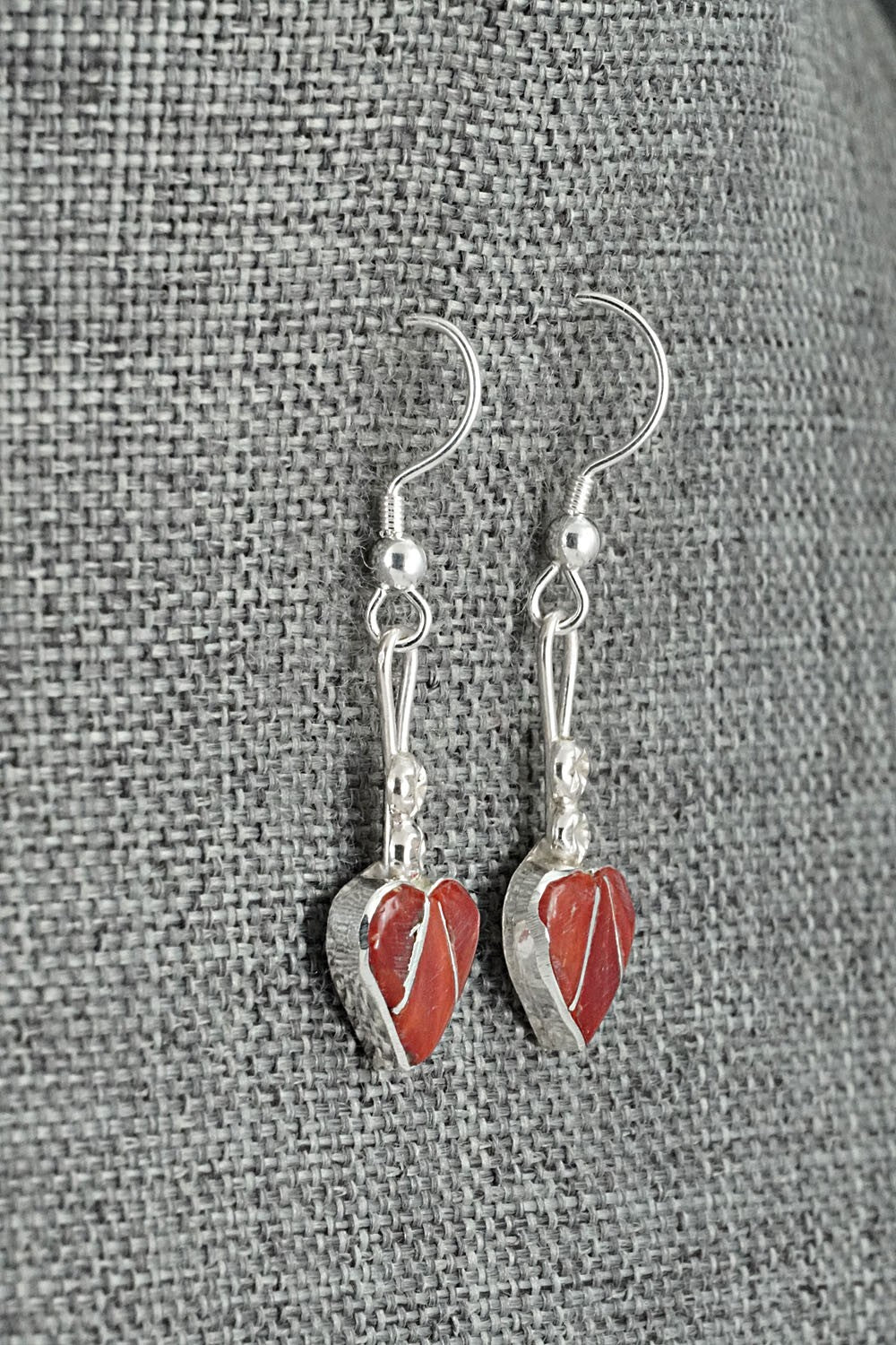 Coral Inlay & Sterling Silver Earrings - Ola Eriacho