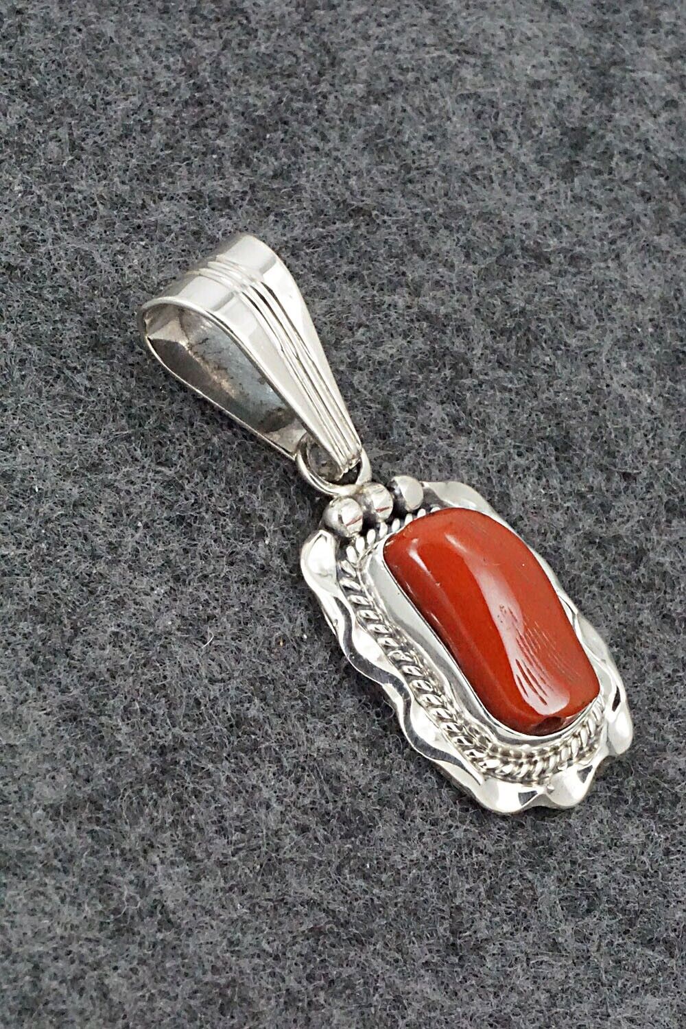 Coral & Sterling Silver Pendant - Samuel Yellowhair