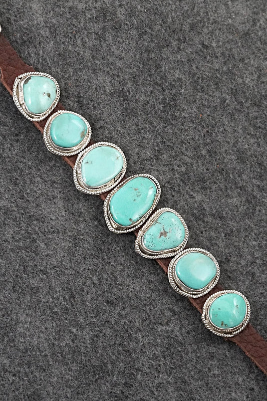Turquoise, Sterling Silver & Leather Bracelet - Rosita Charlie