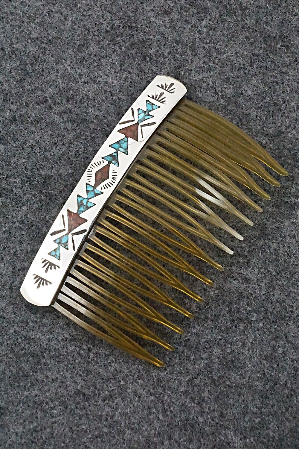 Turquoise, Coral & Sterling Silver Hair Combs - Jolene Yazzie