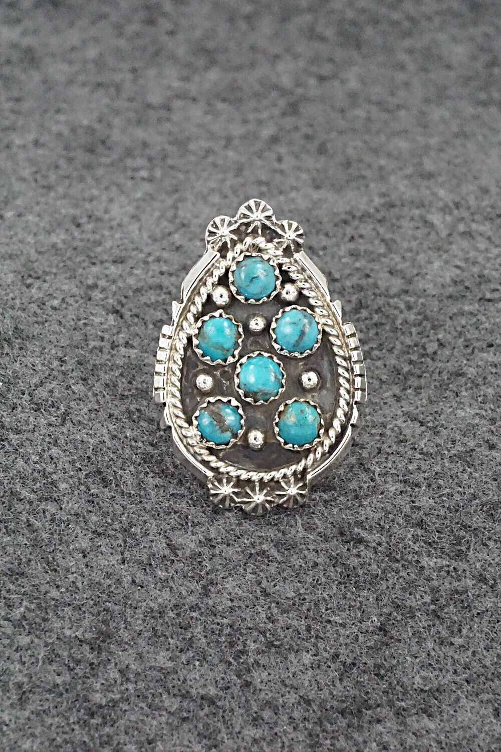 Turquoise & Sterling Silver Ring - Kenny Lonjose - Size 6.5