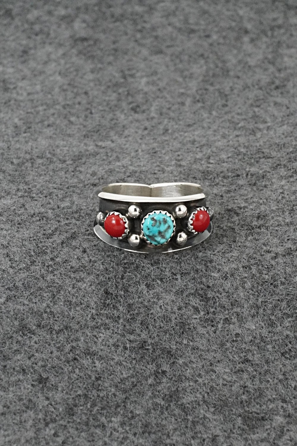 Turquoise, Coral & Sterling Silver Ring - Paul Largo - Size 11