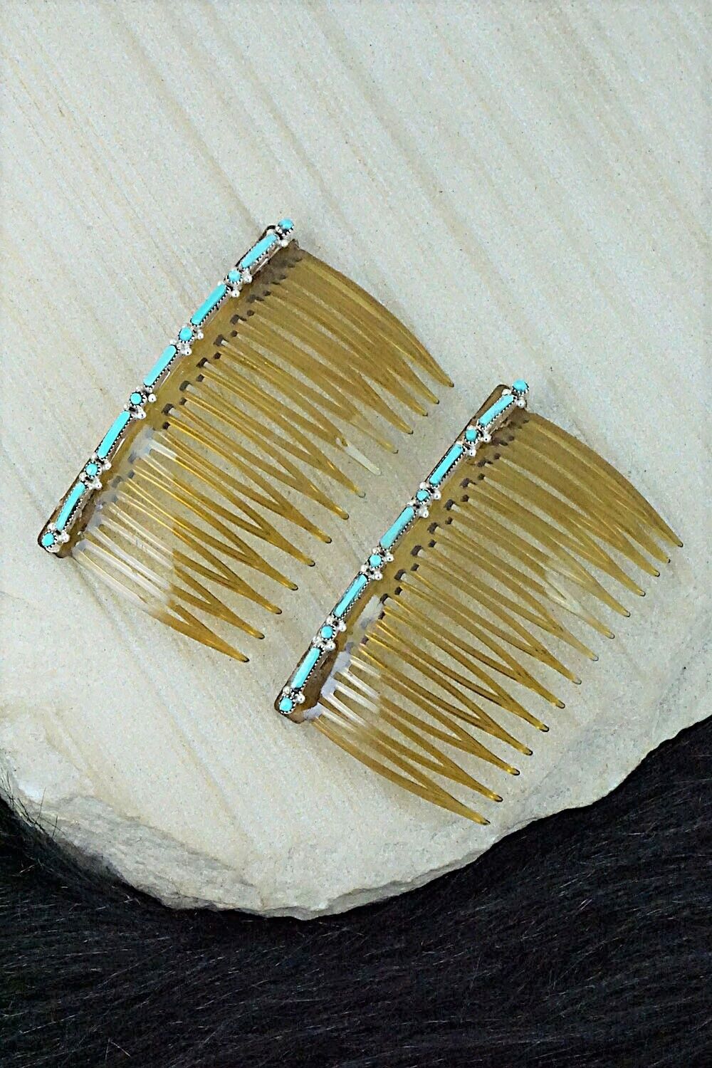 Turquoise & Sterling Silver Hair Combs - Jennifer Booqua