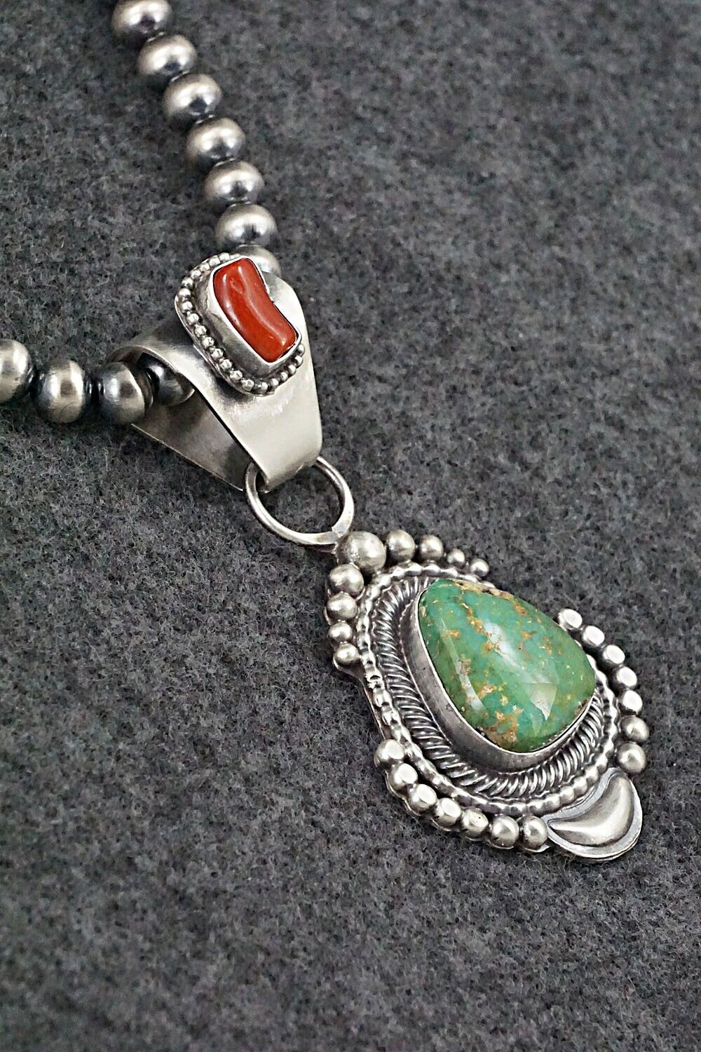 Turquoise, Coral & Sterling Silver Necklace - Tom Lewis