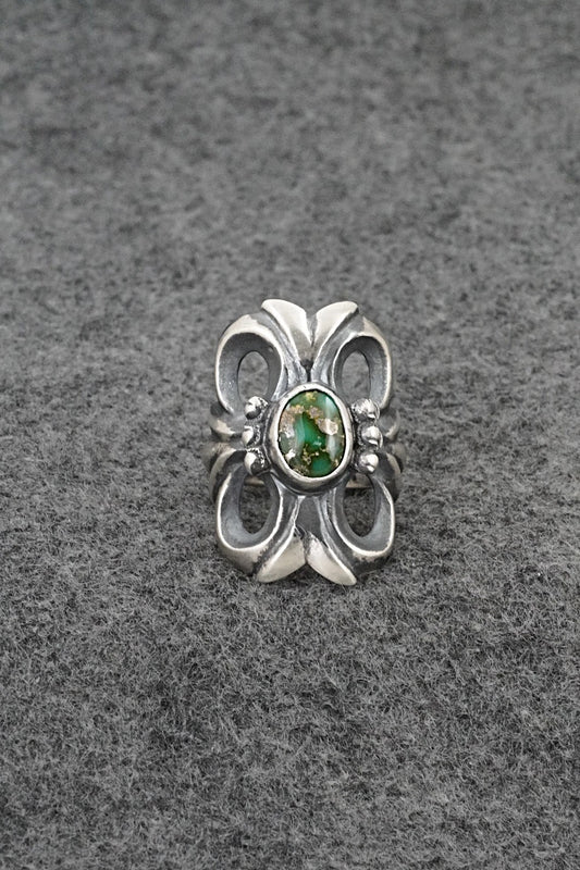 Turquoise & Sterling Silver Ring - Harrison Bitsue - Size 7.5