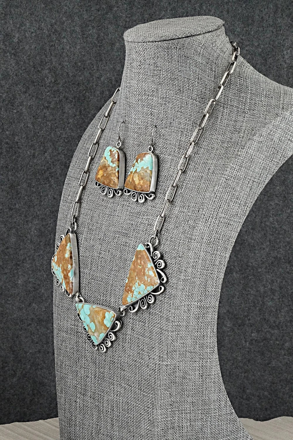 Turquoise & Sterling Silver Necklace and Earrings Set - Paul Livingston