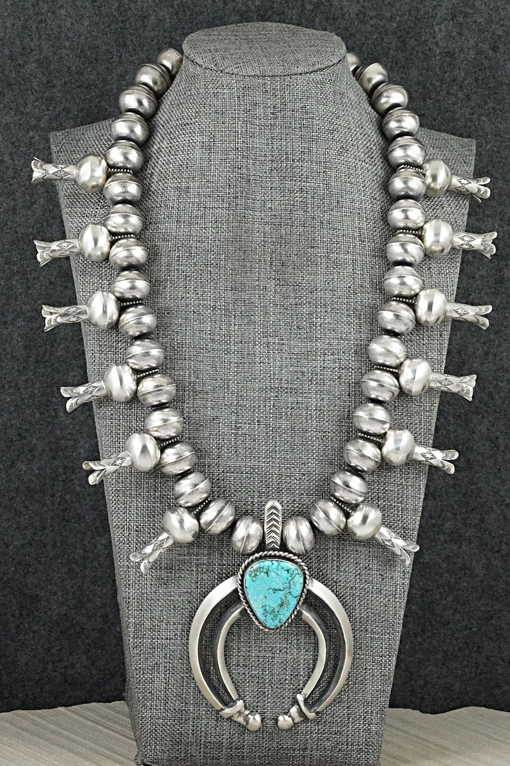 Turquoise & Sterling Silver Squash Blossom Necklace - Chris Hale