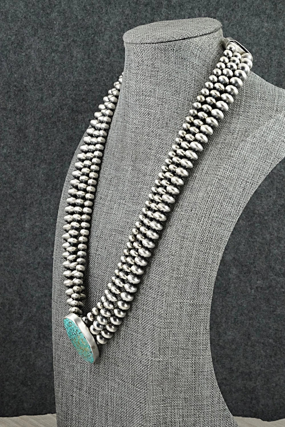 Turquoise & Sterling Silver Navajo Pearl Necklace - Gruber & Halwood