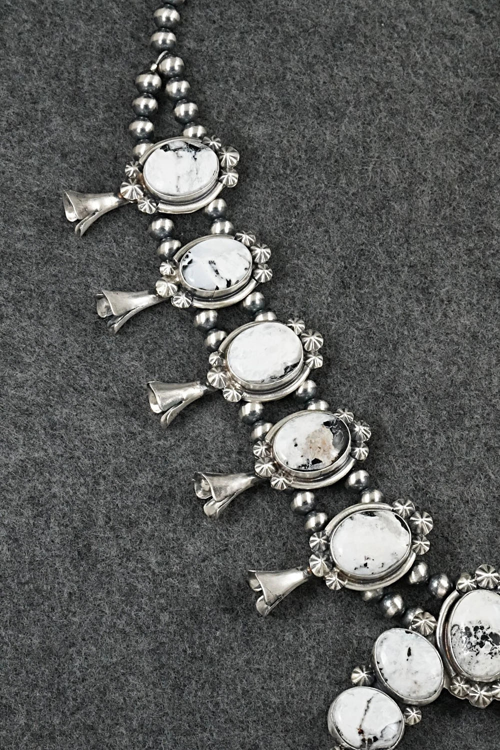 White Buffalo & Sterling Silver Squash Blossom Set - Darrin Livingston