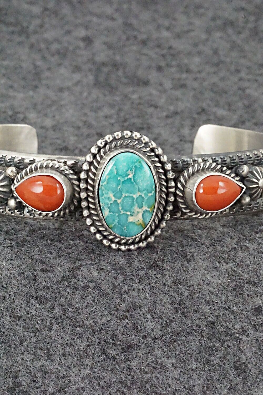 Turquoise, Coral & Sterling Silver Bracelet - Michael Calladitto