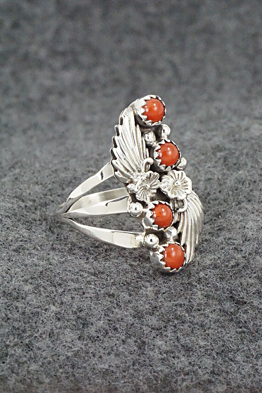 Coral & Sterling Silver Ring - Jerryson Henio - Size 9.75
