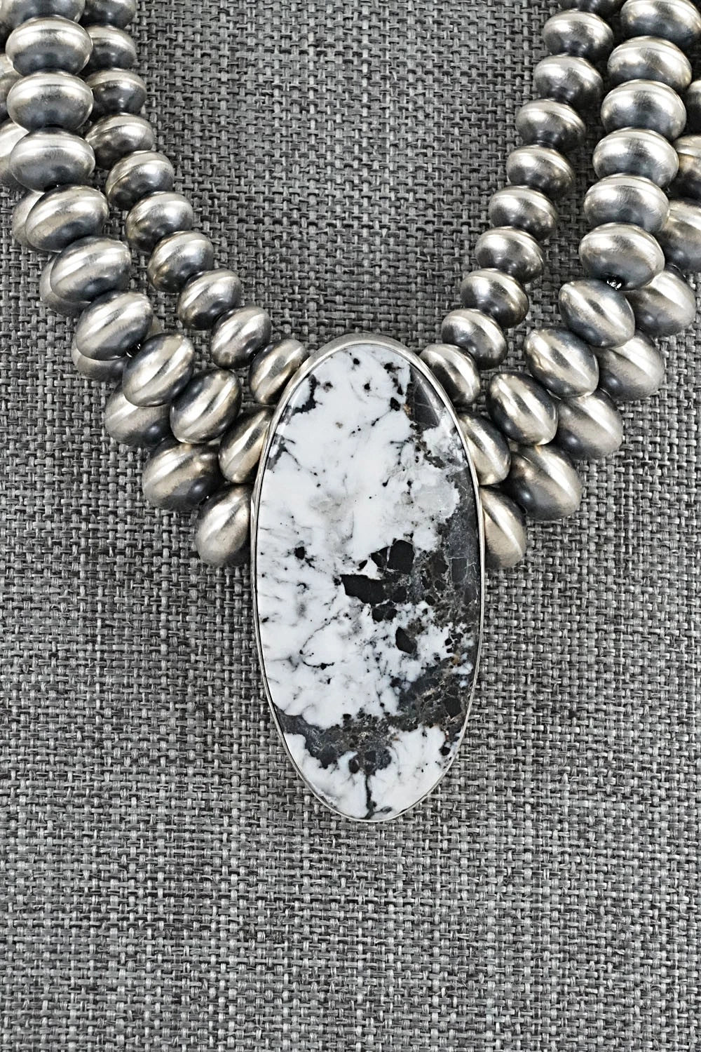 White Buffalo & Sterling Silver Navajo Pearl Necklace - Gruber & Halwood