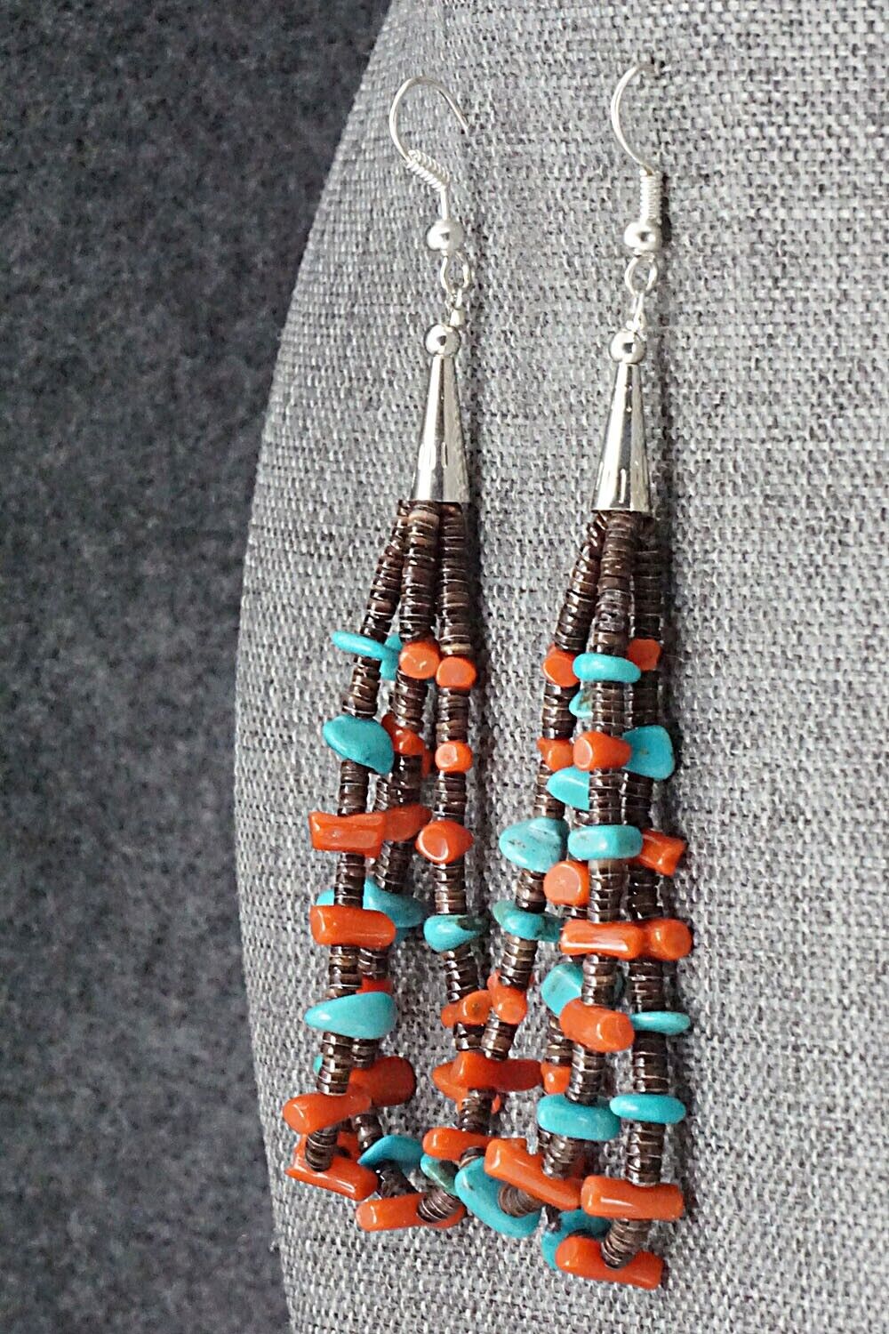 Turquoise, Coral, Shell & Sterling Silver Earrings - Daniel Coriz