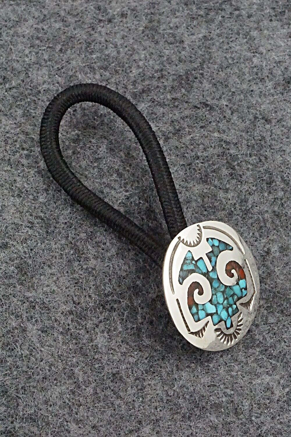 Turquoise, Coral & Sterling Silver Hair Tie - Joleen Yazzie