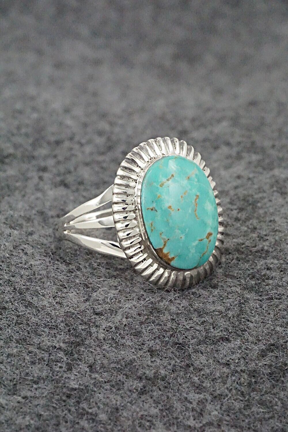 Turquoise & Sterling Silver Ring - Kenny Lonjose - Size 8.5