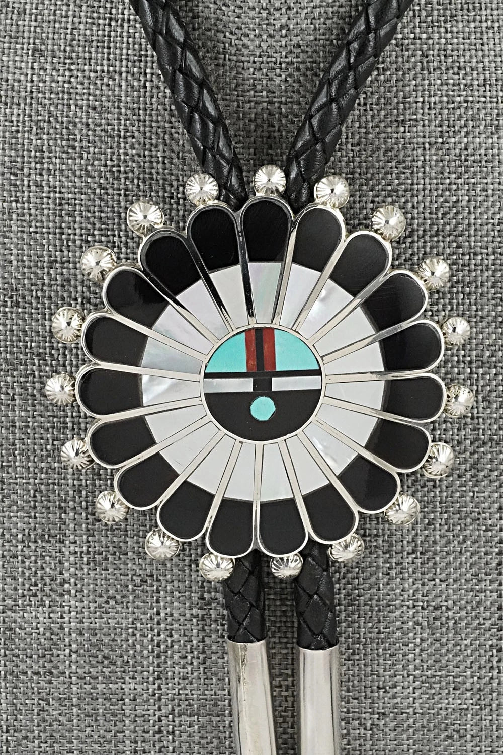 Multi-Stone & Sterling Silver Inlay Bolo Tie - April Unkestine