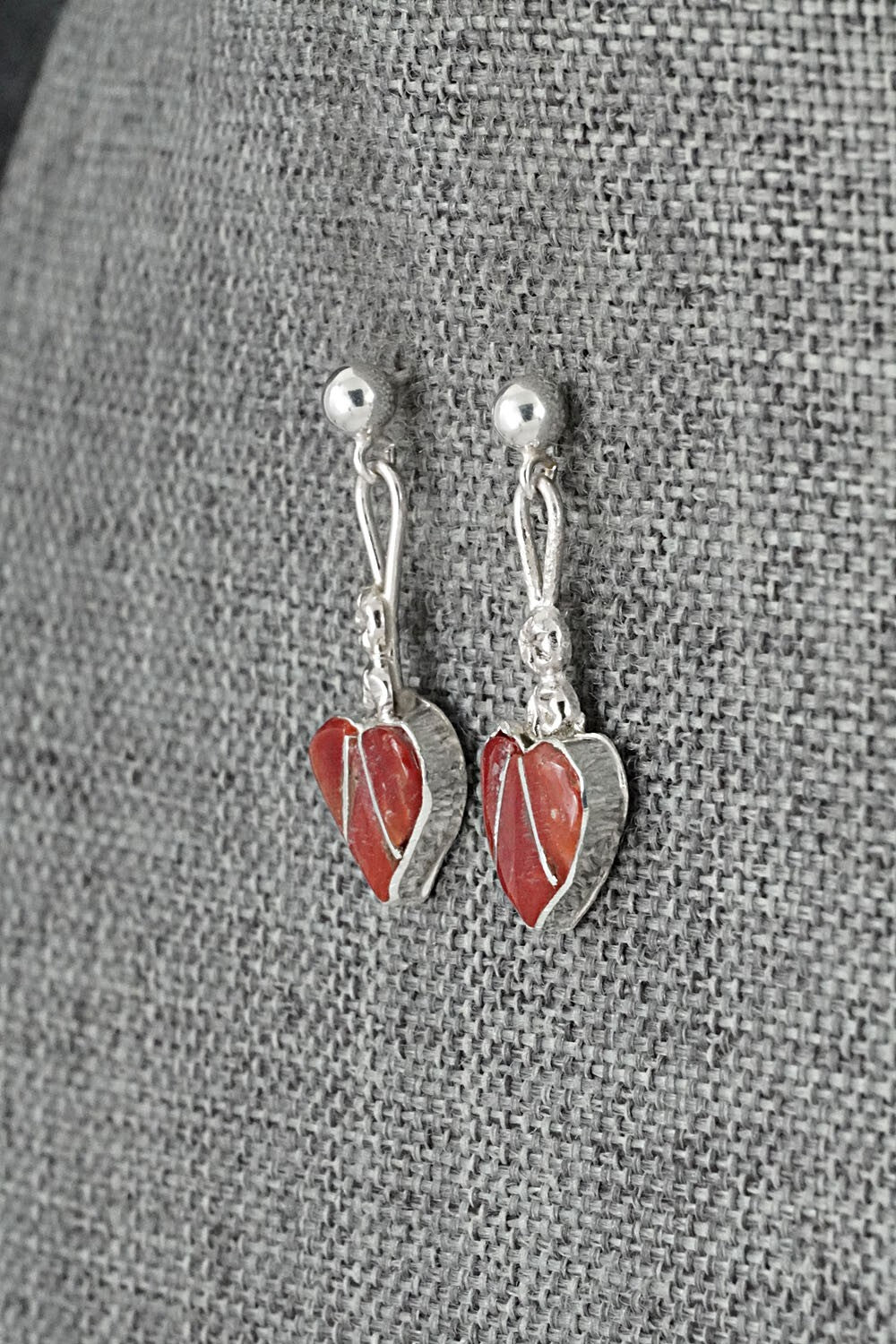 Coral Inlay & Sterling Silver Earrings - Ola Eriacho