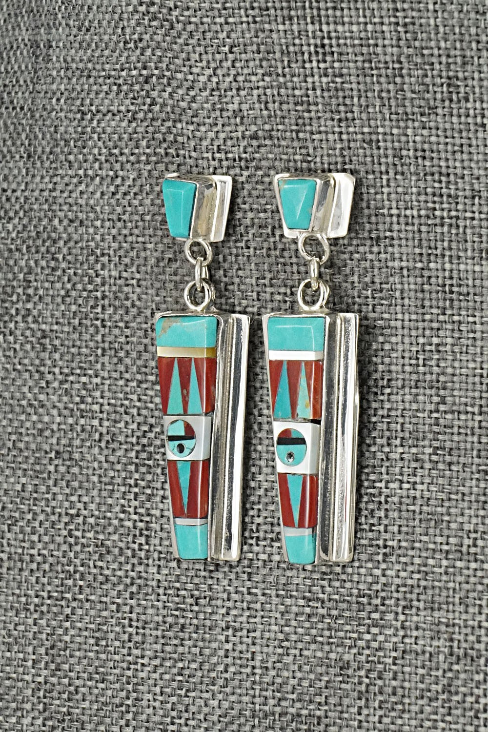 Multi Stone Inlay & Sterling Silver Earrings - Roland Edaakie