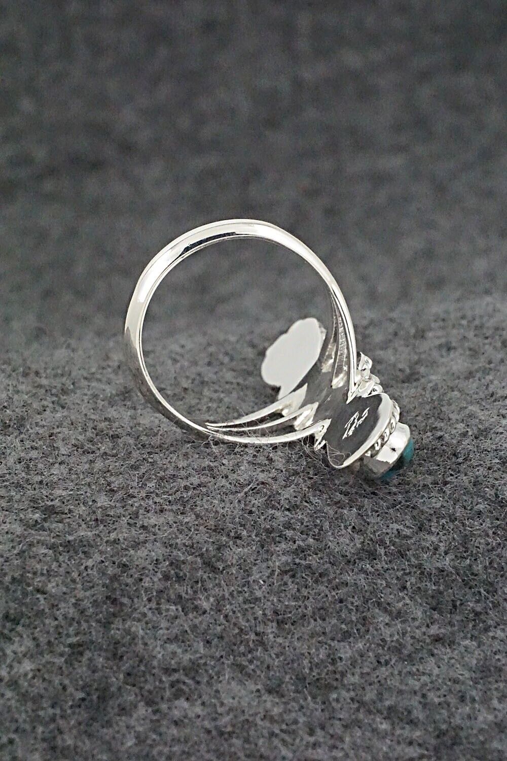 Turquoise, Coral & Sterling Silver Ring - Andrew Vandever - Size 8