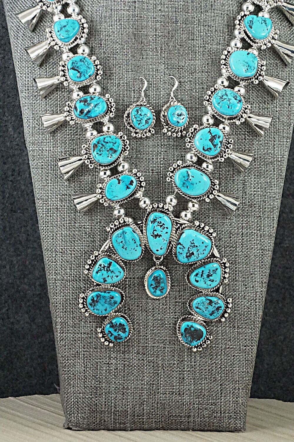 Turquoise & Sterling Silver Squash Blossom Set - Vernon Johnson