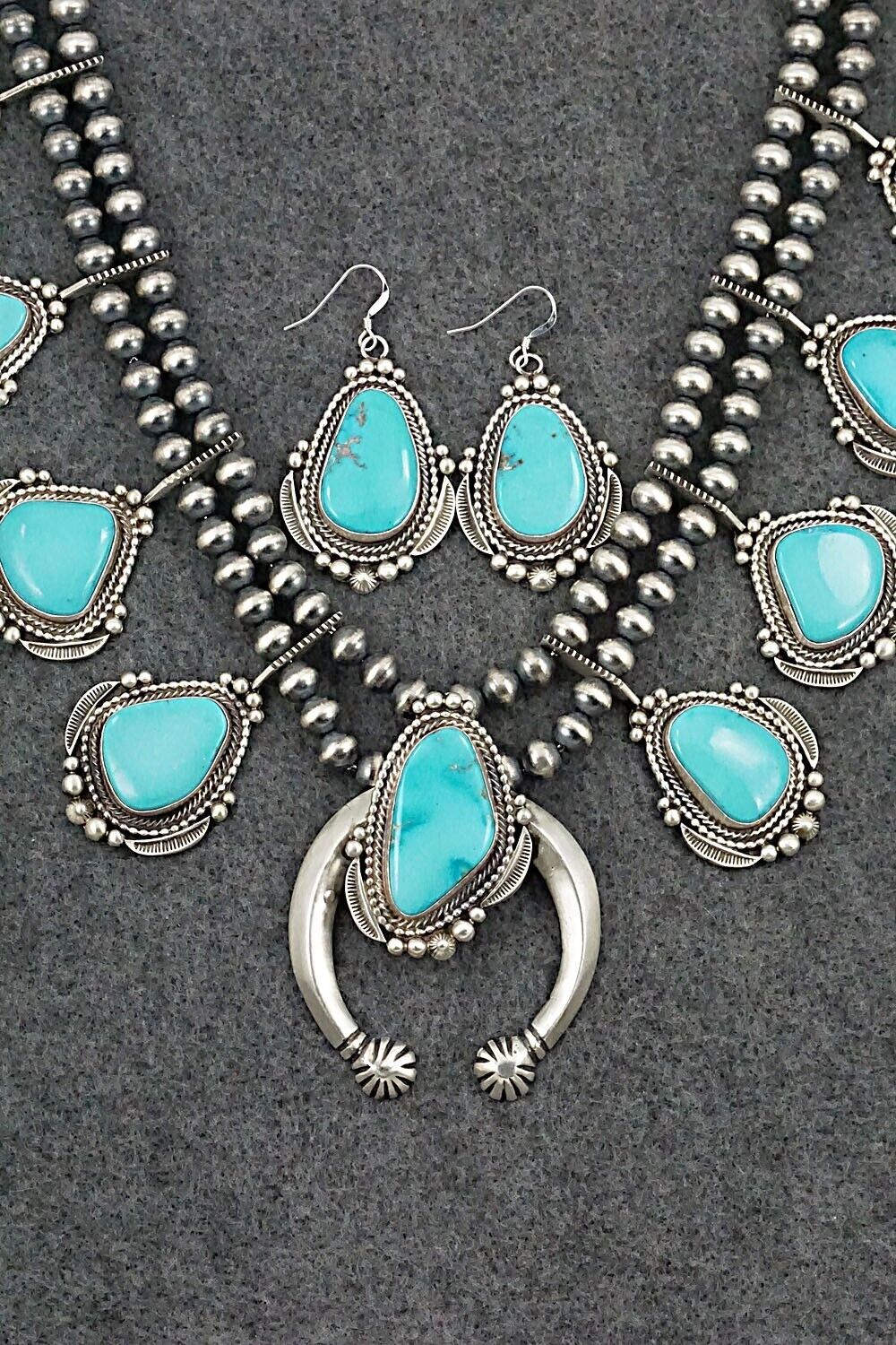 Turquoise & Sterling Silver Squash Blossom Set - Tom Lewis