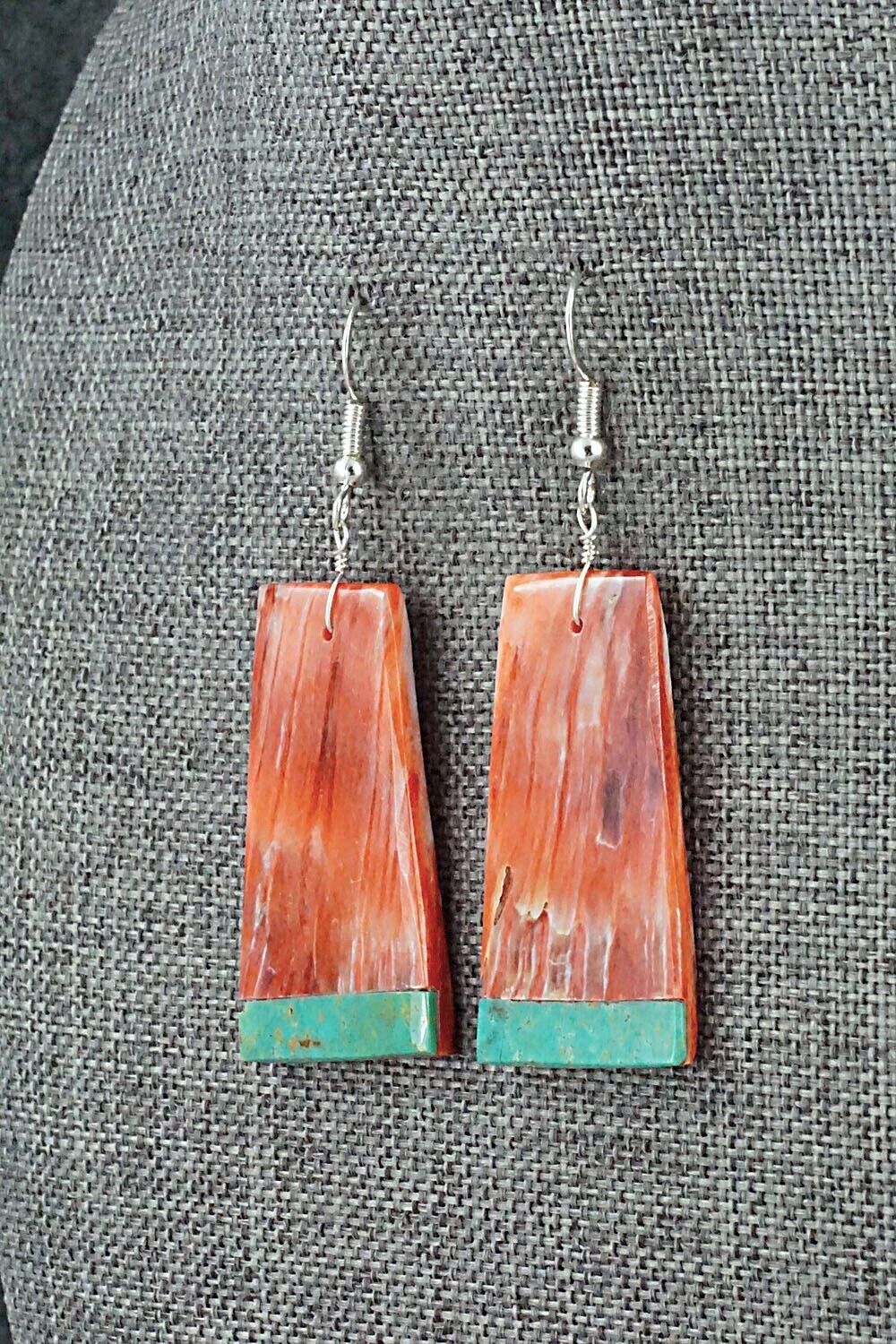 Spiny Oyster, Turquoise & Sterling Silver Earrings - Louise Pete