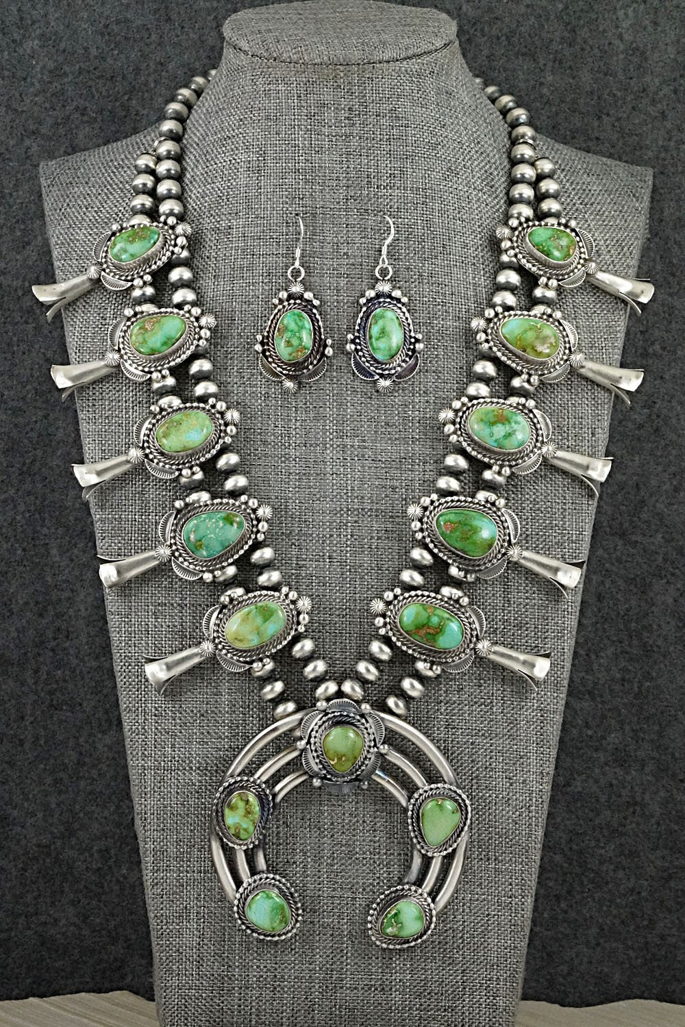 Turquoise & Sterling Silver Squash Blossom Set - Tom Lewis