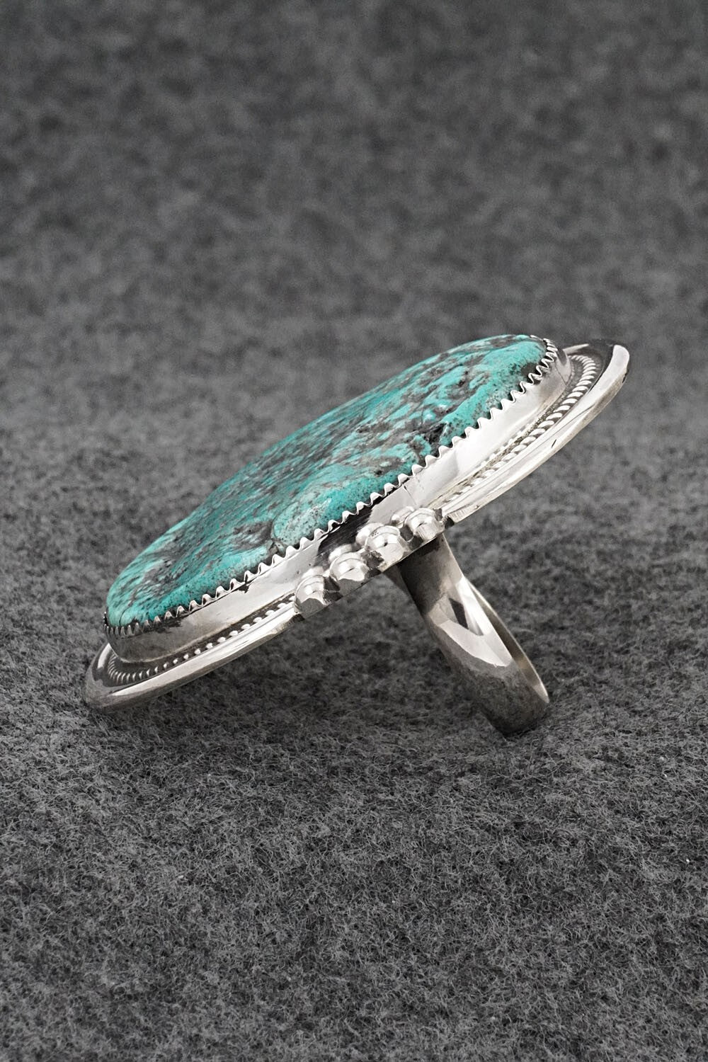 Turquoise & Sterling Silver Ring - Leslie Nez - Size 9 Adj.