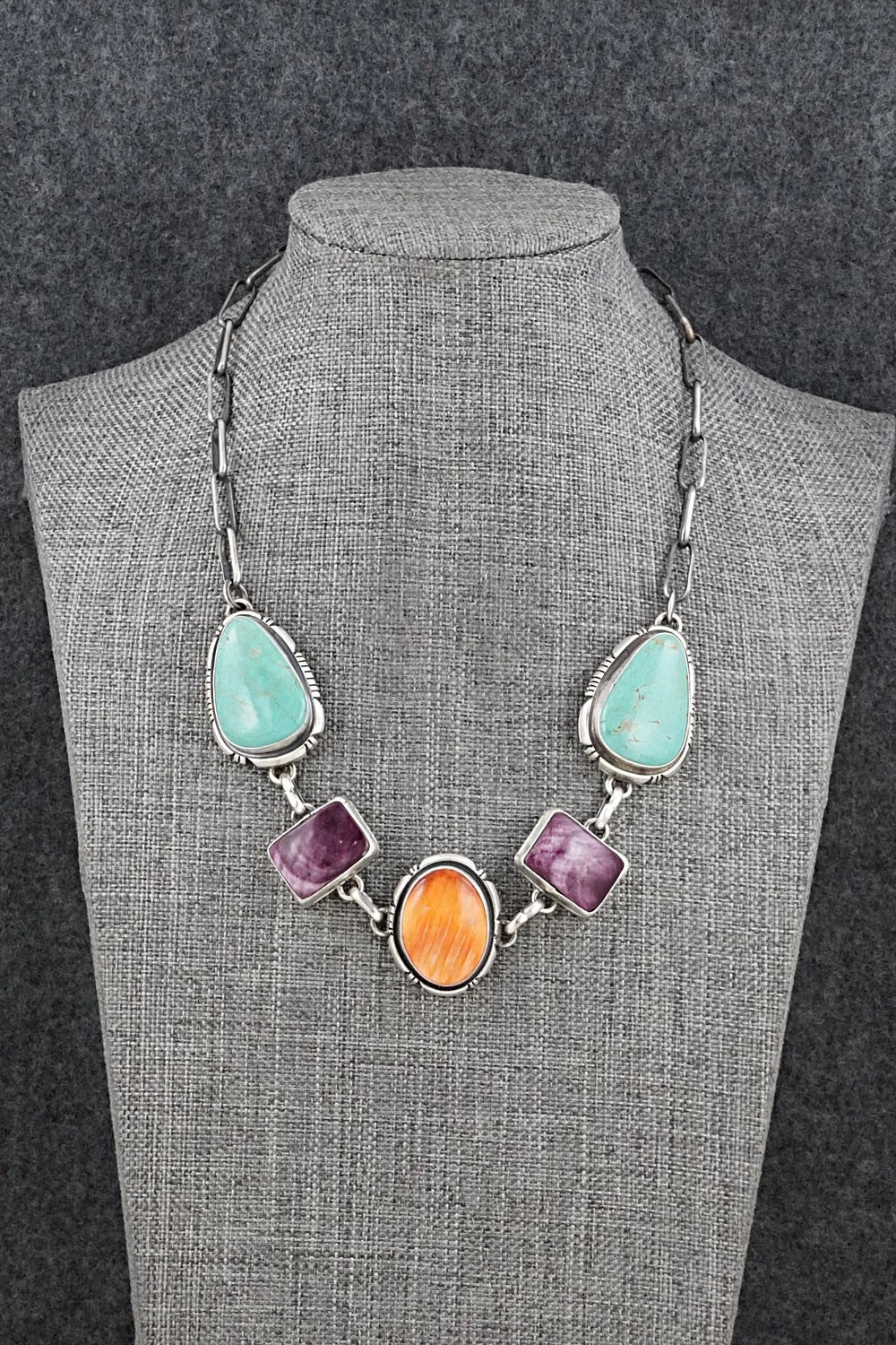 Turquoise, Spiny Oyster & Sterling Silver Necklace - Thomas Francisco