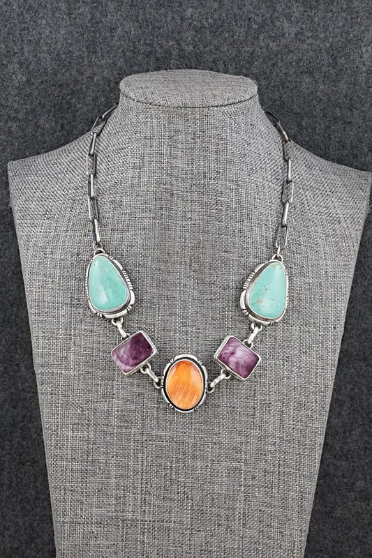 Turquoise, Spiny Oyster & Sterling Silver Necklace - Thomas Francisco
