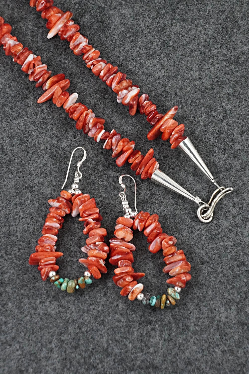 Spiny Oyster, Turquoise & Sterling Silver Necklace Set - Erika Brown