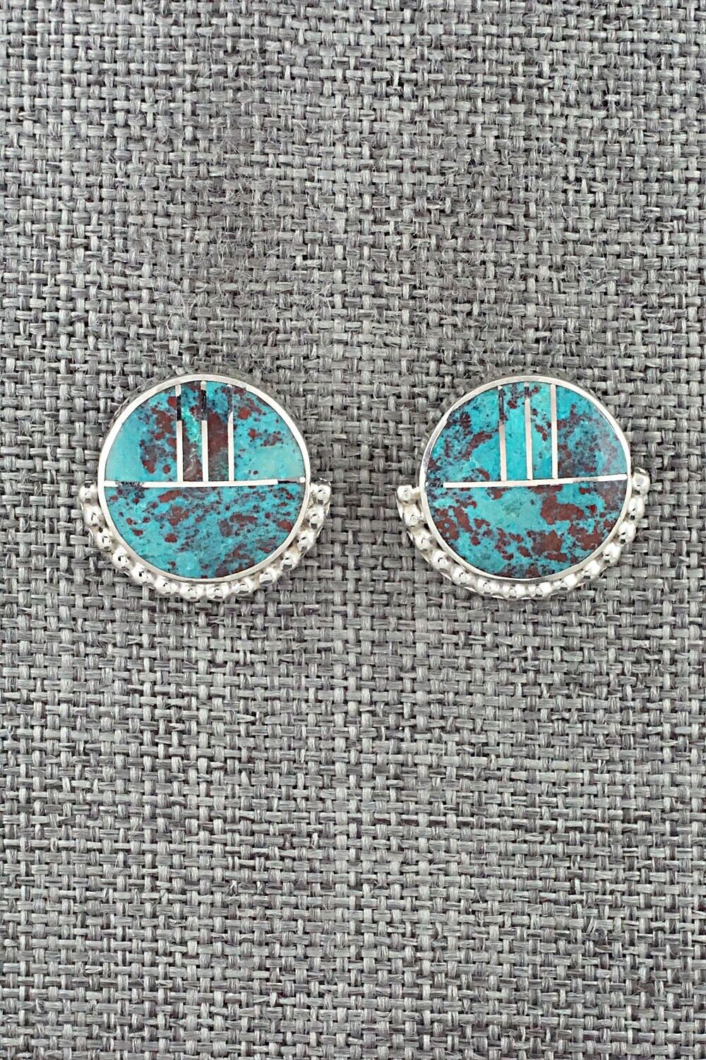 Turquoise & Sterling Silver Inlay Earrings - Curtis Manygoats