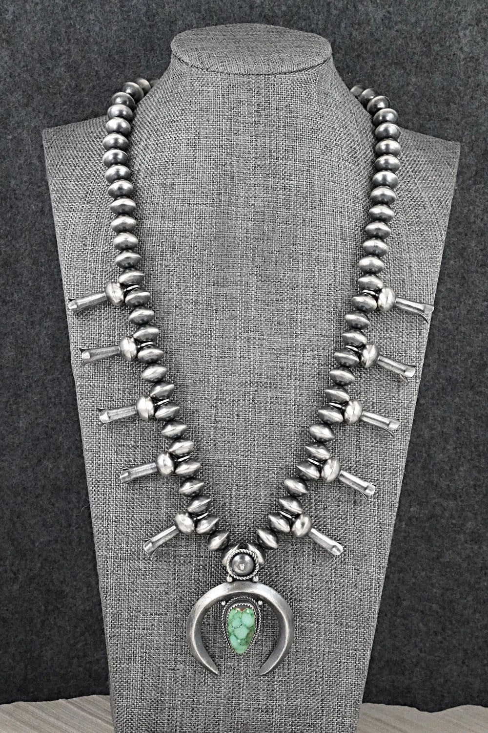 Turquoise & Sterling Silver Squash Blossom Necklace - Presley Haley