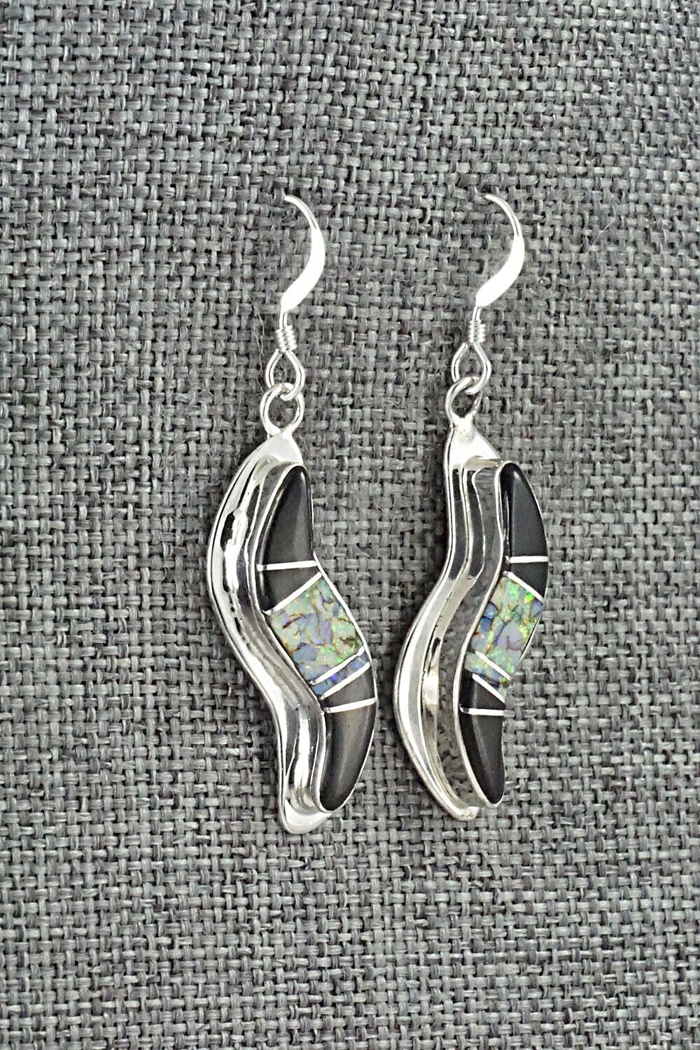 Onyx, Opalite & Sterling Silver Inlay Earrings - James Manygoats