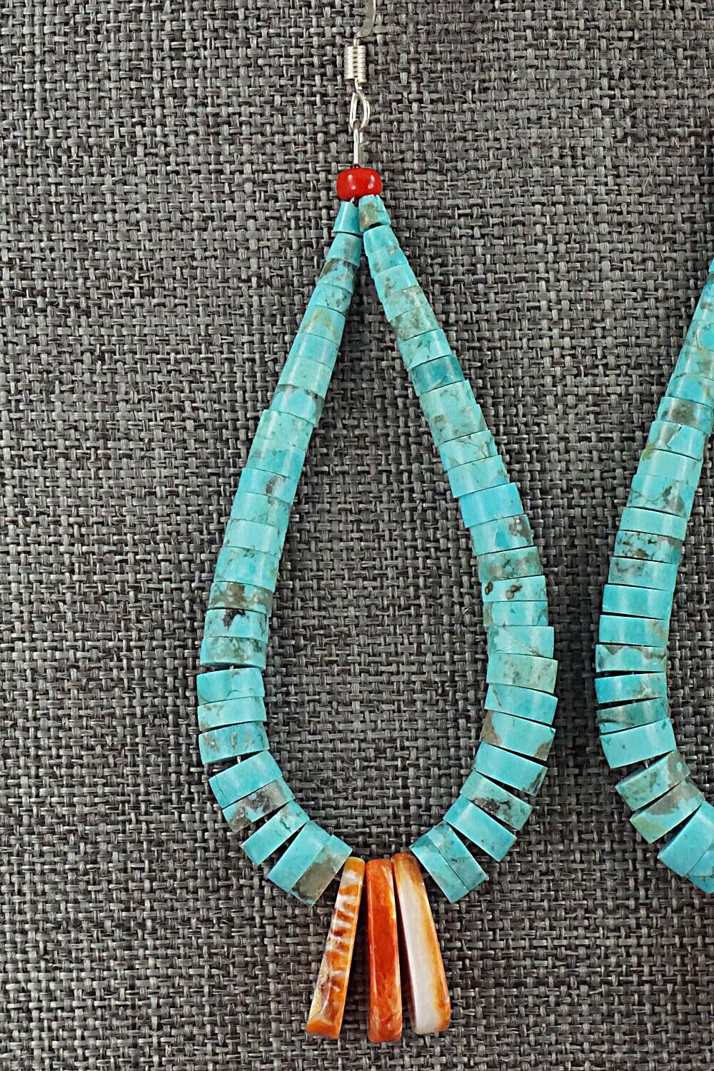 Turquoise, Spiny Oyster & Sterling Silver Earrings - Lupe Lovato