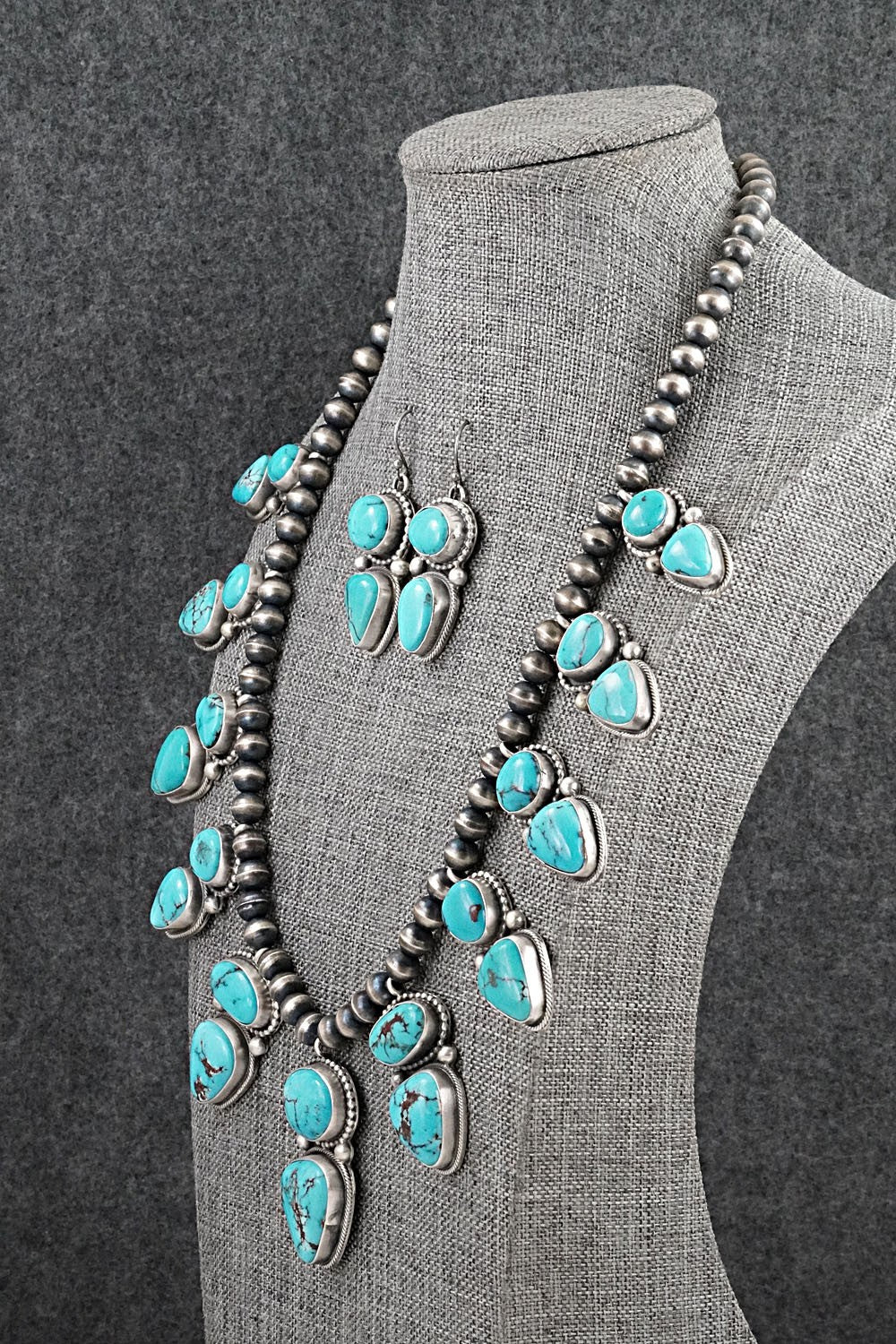 Turquoise & Sterling Silver Necklace and Earrings Set - Bobby Johnson