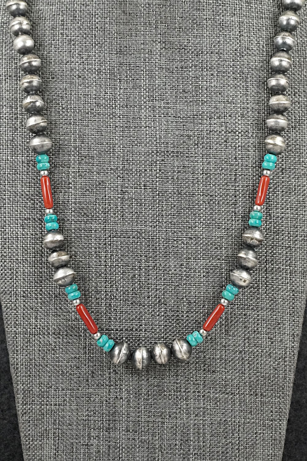 Multi-Stone & Sterling Silver Navajo Pearl Necklace 24" - Vintage