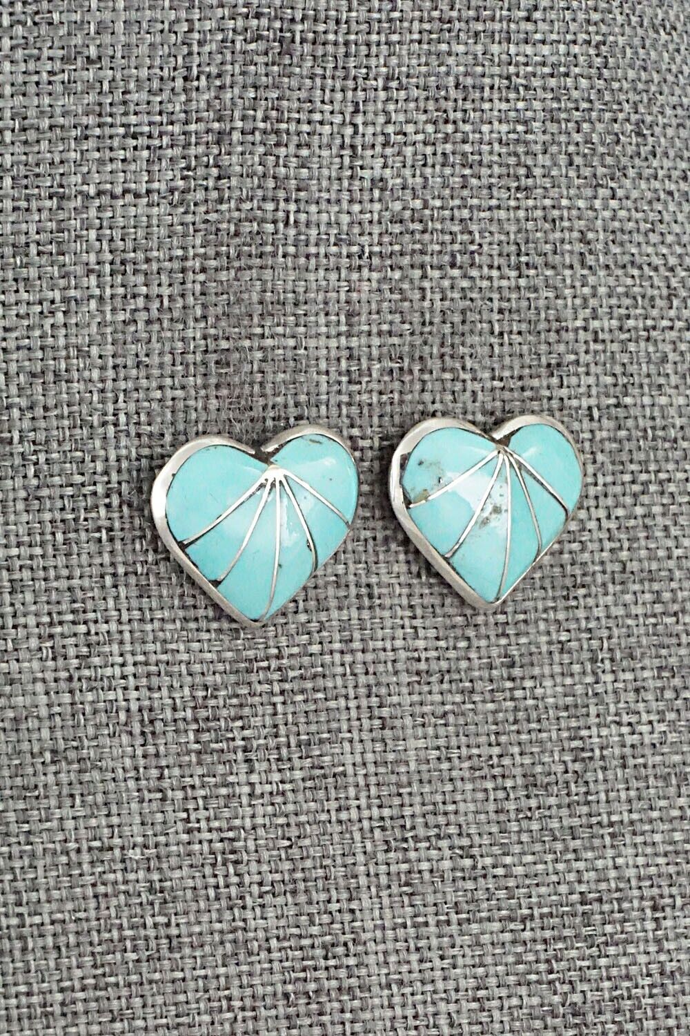 Turquoise and Sterling Silver Inlay Earrings - Evelyn Mahkee