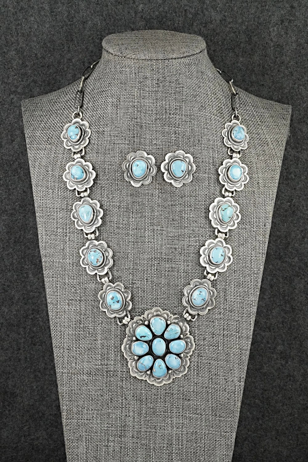 Turquoise & Sterling Silver Necklace and Earrings Set - Mark Yazzie