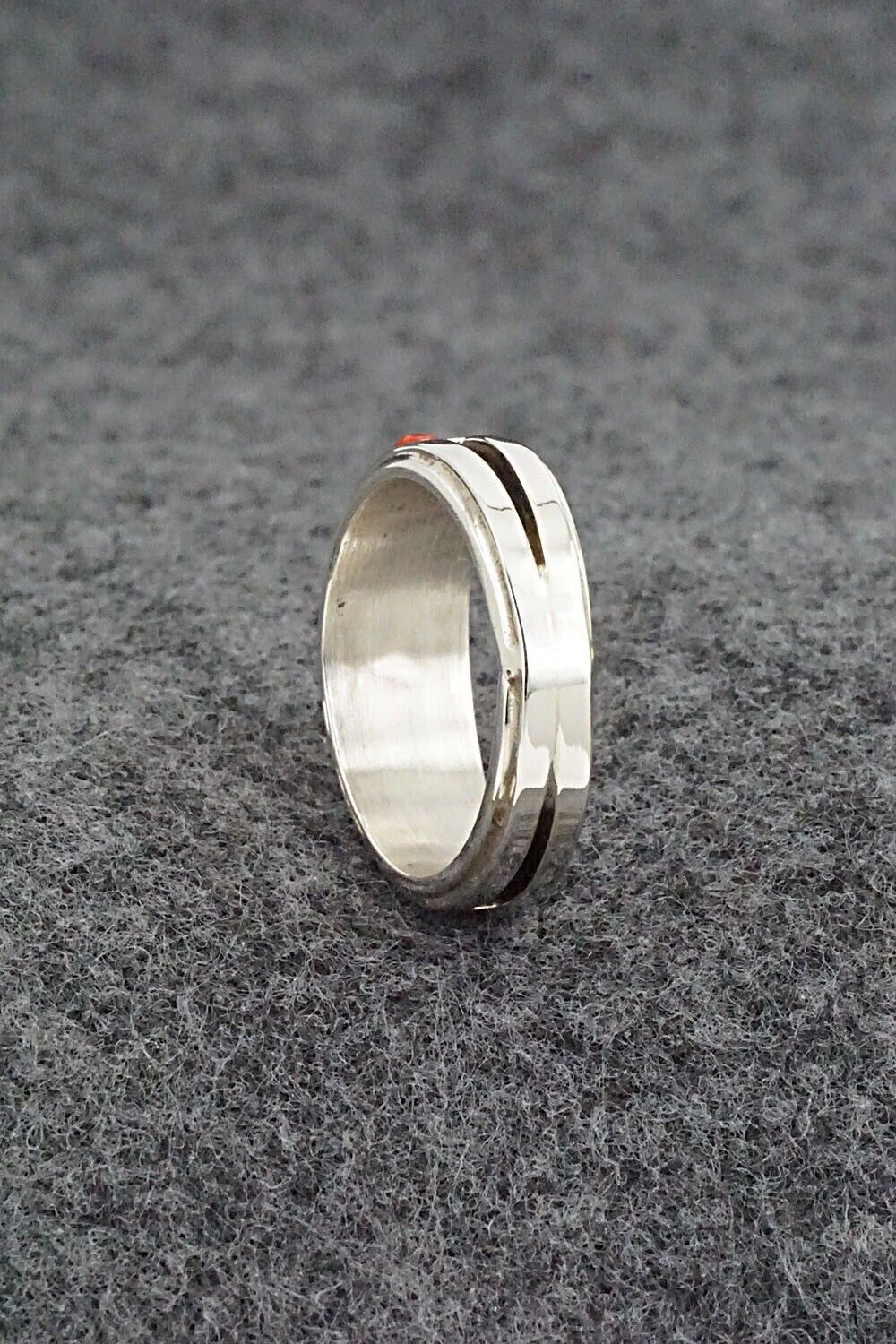 Coral & Sterling Silver Inlay Ring - Wilbert Muskett Jr. - Size 7