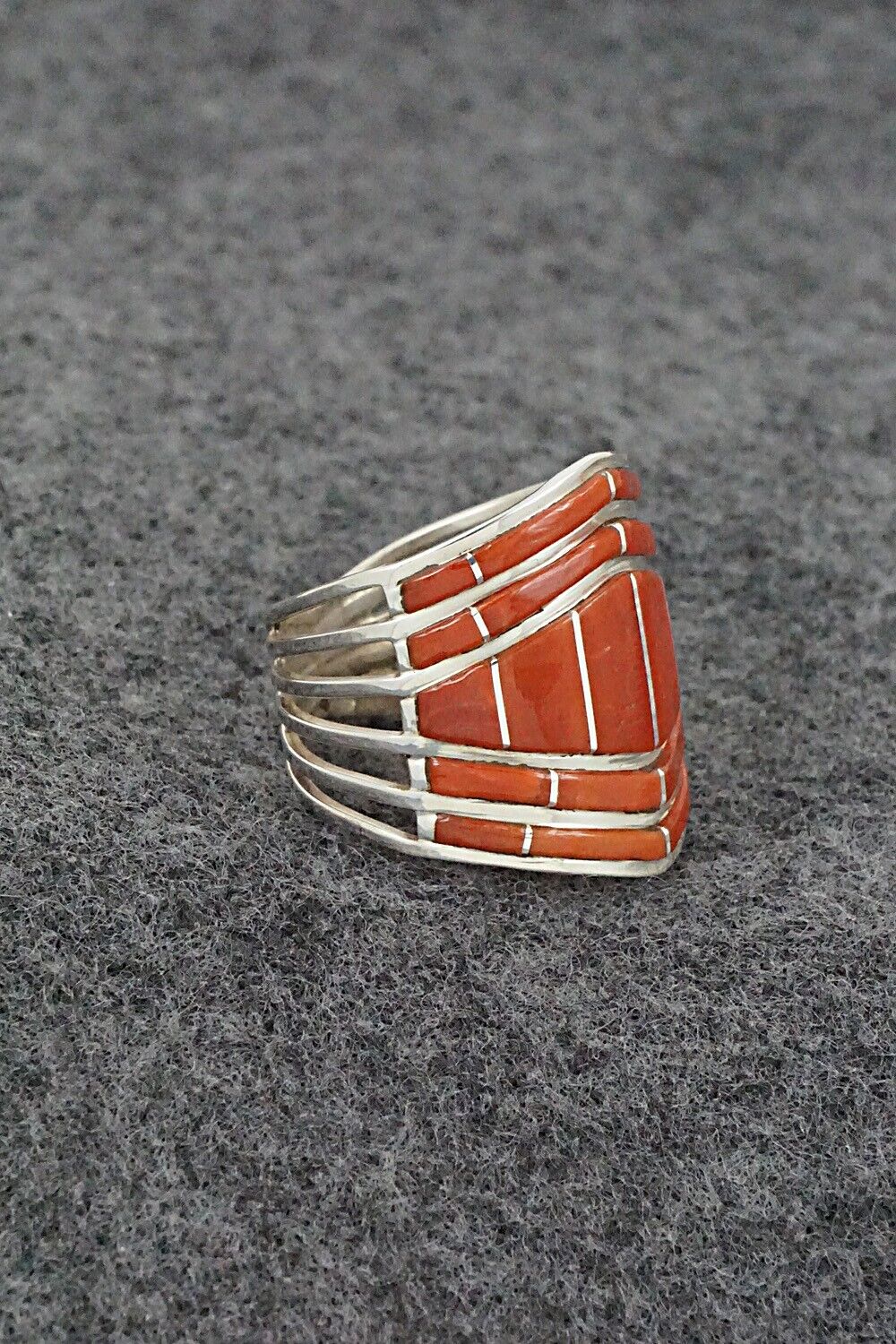 Coral & Sterling Silver Ring - Andrew Enrico - Size 8