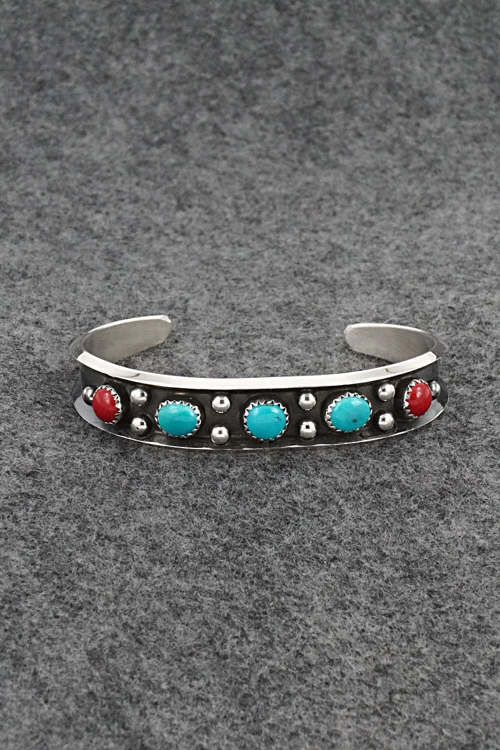 Turquoise, Coral & Sterling Silver Bracelet - Paul Largo